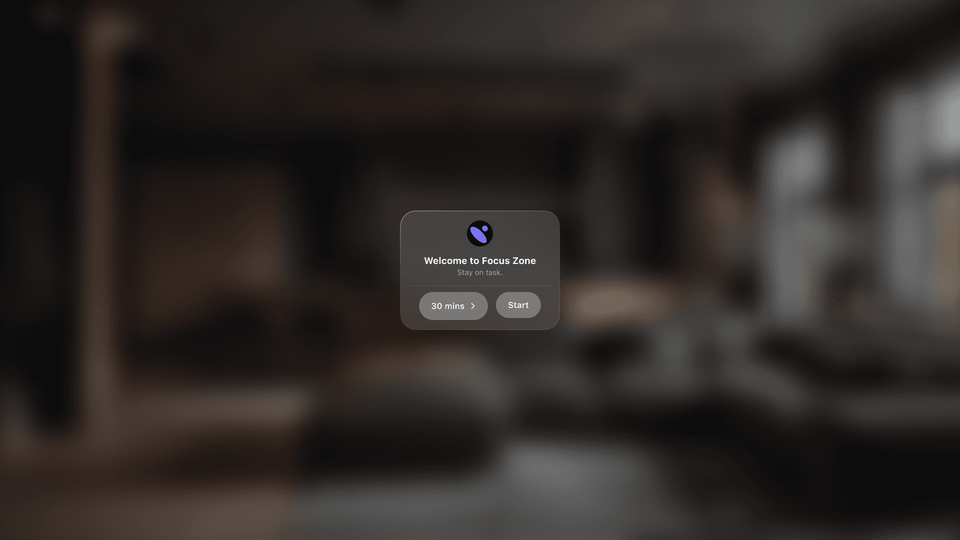 The FocusZone welcome card floating in an immersive space