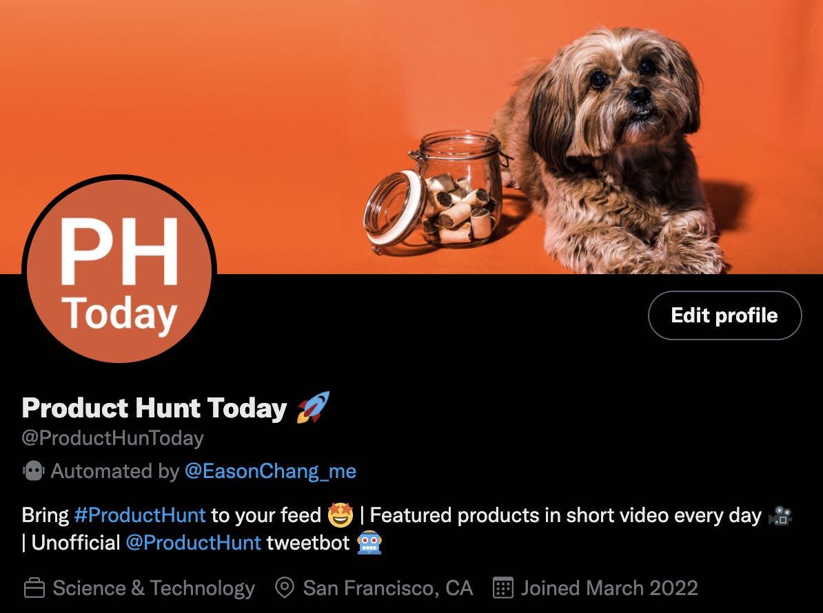 Product Hunt Today Twitter account